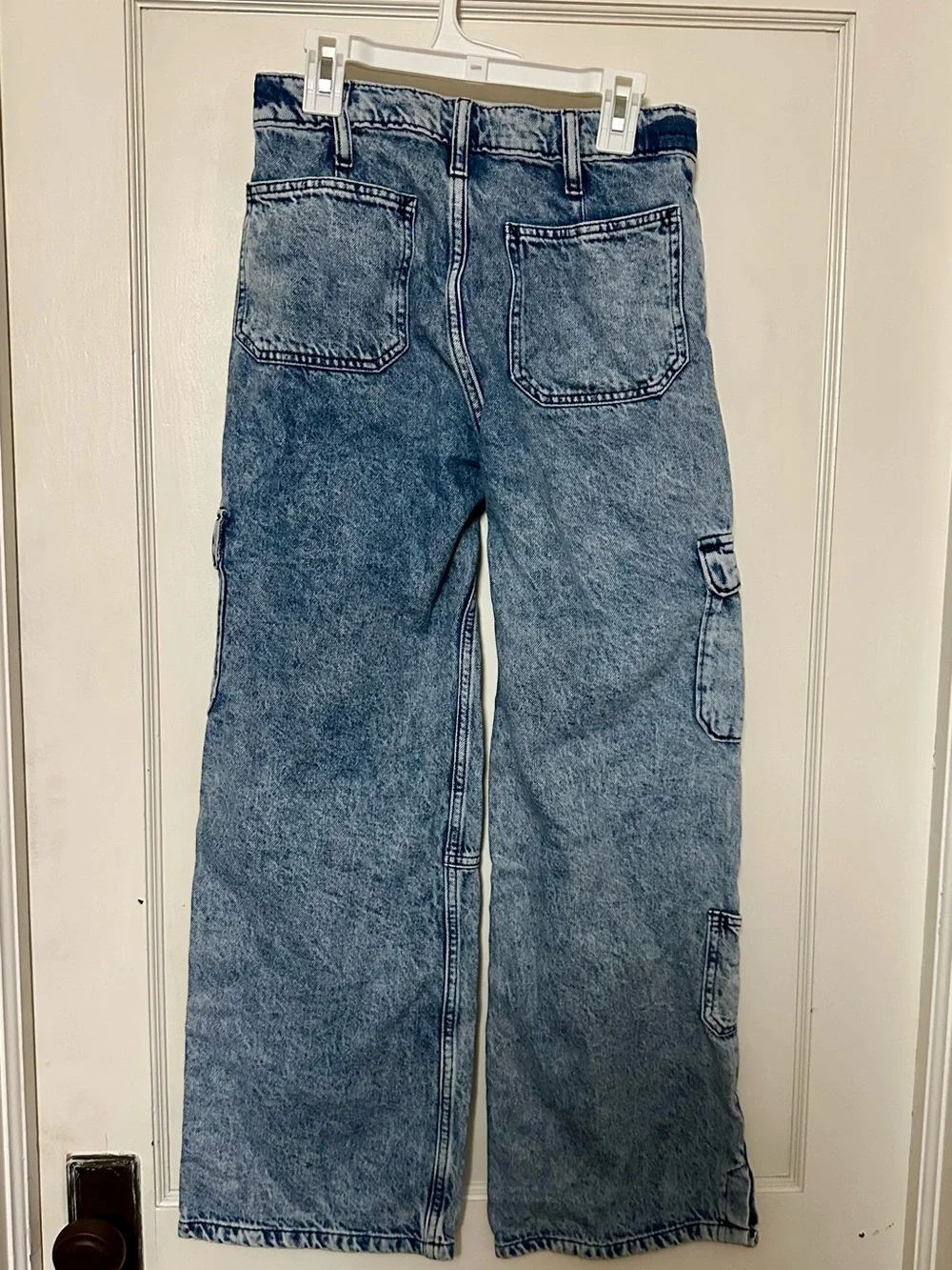 Wide Leg Stonewash Cargo Jeans -  Girls’